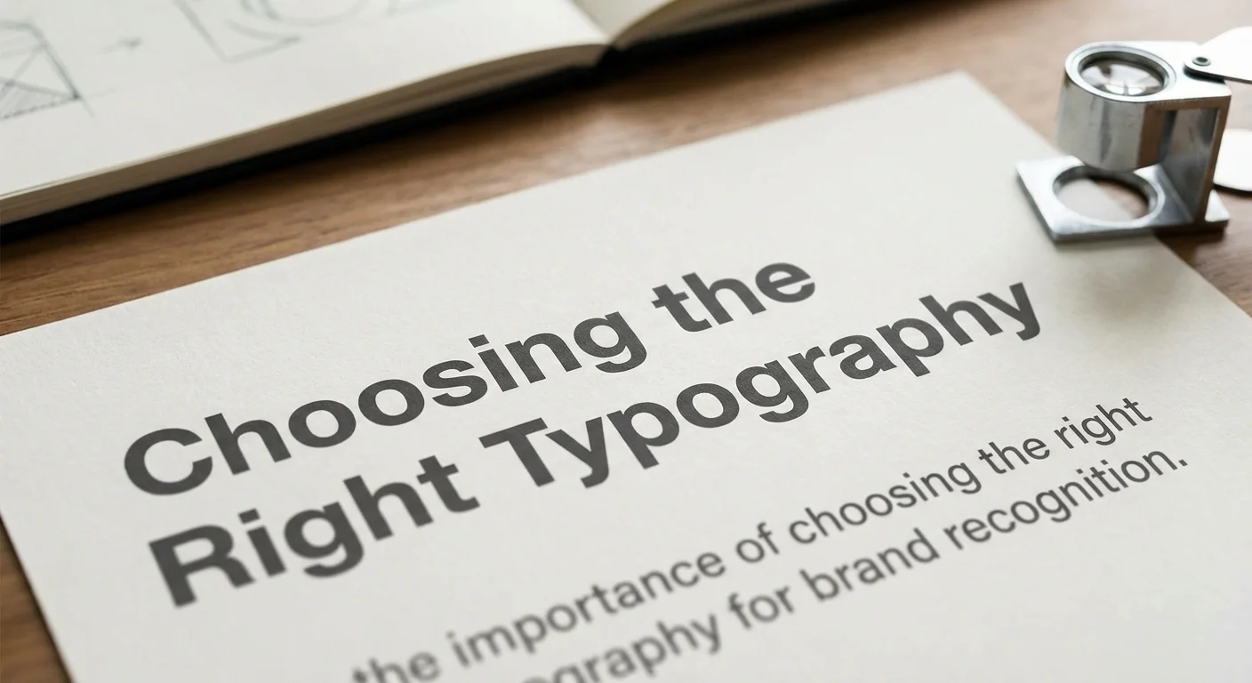 close-up detail shot, sharp focus on Choosing the Right Typography at the importance of choosing the right typography for brand recognition, professional appearance with emphasis on clean letterforms