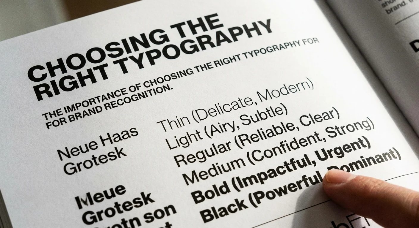 close-up detail shot, sharp focus of Choosing the Right Typography on the importance of choosing the right typography for brand recognition, showing how different font weights contribute to brand identity