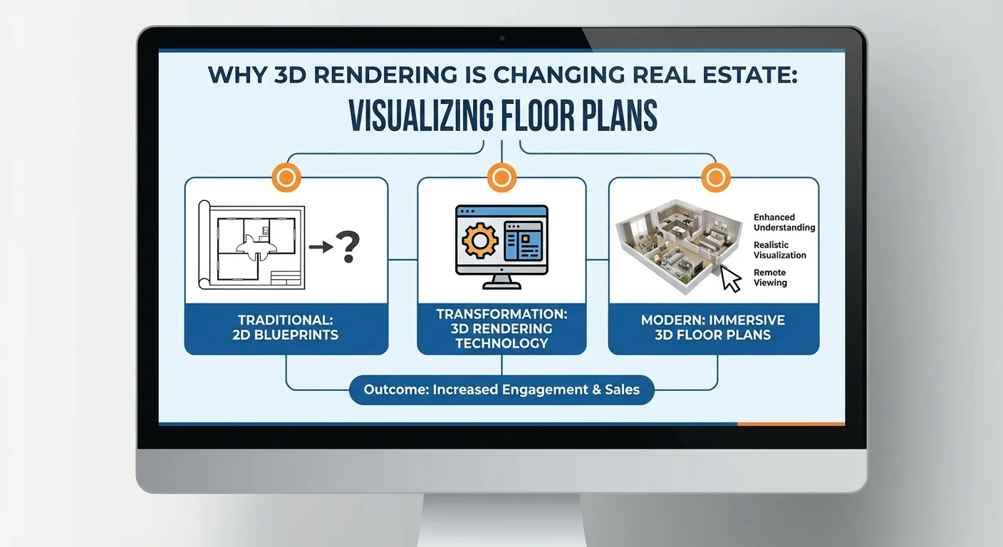 diagram of infographic style, clear and informative from Visualizing Floor Plans on why 3d rendering is changing the real estate industry, professional appearance