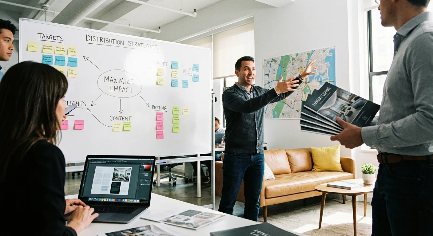 realistische actie foto, dynamisch perspectief van Create a Real Estate Brochure bij distribution strategies to maximize your brochure's impact, professionele uitstraling