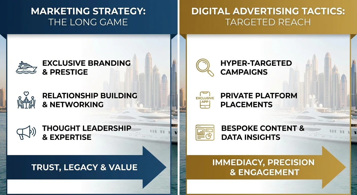 vergelijkende weergave, side-by-side layout van Marketing Strategy bij digital advertising tactics for reaching ultra-wealthy investors, professionele uitstraling